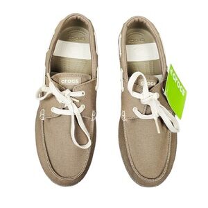 Crocs Mens Khaki Beach Line Lace Up Boat Shoes Size 11 NWT
